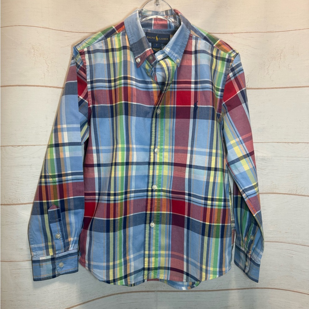 Polo Ralph Lauren long-sleeve multicolor plaid button-down shirt size 7